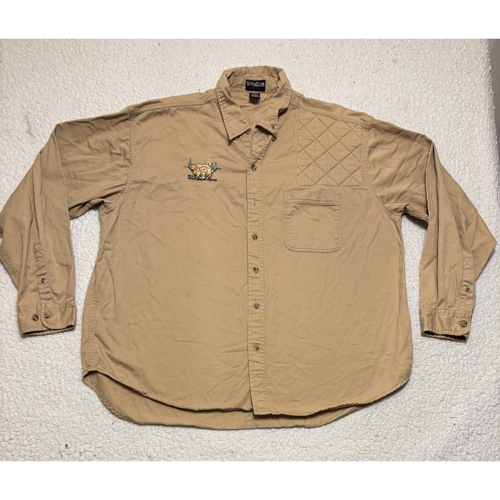UltraClub Mens NRA Whittington Center Button Up Shooter Shirt 2XL Tan Cotton